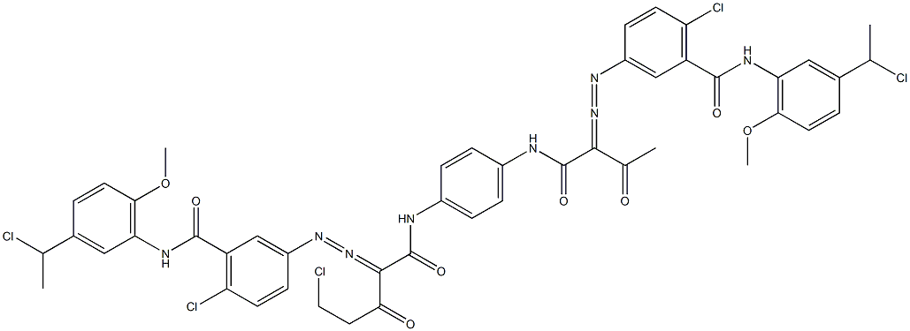 3,3'-[2-(Chloromethyl)-1,4-phenylenebis[iminocarbonyl(acetylmethylene)azo]]bis[N-[3-(1-chloroethyl)-6-methoxyphenyl]-6-chlorobenzamide] Structure