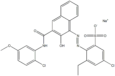 3-Chloro-5-ethyl-6-[[3-[[(2-chloro-5-methoxyphenyl)amino]carbonyl]-2-hydroxy-1-naphtyl]azo]benzenesulfonic acid sodium salt Structure