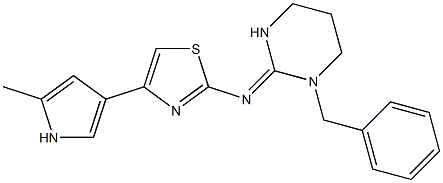 2-[(1-Benzylhexahydropyrimidin)-2-ylideneamino]-4-(2-methyl-1H-pyrrol-4-yl)thiazole Structure