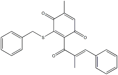 2-[(E)-3-Phenyl-2-methylpropenoyl]-5-methyl-3-benzylthio-1,4-benzoquinone 구조식 이미지