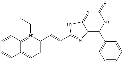 1-Ethyl-2-[2-[(1,2,5,6-tetrahydro-2-oxo-6-phenyl-9H-purin)-8-yl]ethenyl]quinolinium 구조식 이미지