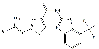 2-(Diaminomethyleneamino)-N-(7-trifluoromethyl-2-benzothiazolyl)thiazole-4-carboxamide 구조식 이미지