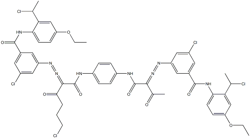 3,3'-[2-(2-Chloroethyl)-1,4-phenylenebis[iminocarbonyl(acetylmethylene)azo]]bis[N-[2-(1-chloroethyl)-4-ethoxyphenyl]-5-chlorobenzamide] 구조식 이미지