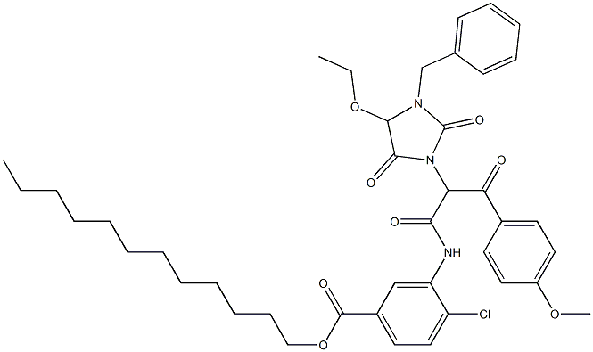 2-(1-Benzyl-5-ethoxy-2,4-dioxoimidazolidin-3-yl)-2'-chloro-5'-dodecyloxycarbonyl-2-(4-methoxybenzoyl)acetanilide Structure