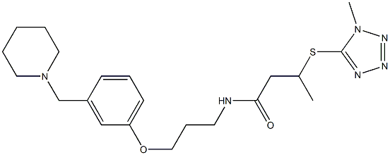 N-[3-[3-[Piperidinomethyl]phenoxy]propyl]-3-[(1-methyl-1H-tetrazol-5-yl)thio]butyramide 구조식 이미지