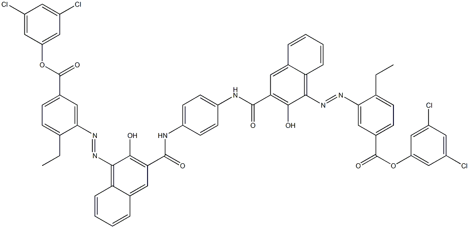 1,4-Bis[1-[[2-ethyl-5-(3,5-dichlorophenoxycarbonyl)phenyl]azo]-2-hydroxy-3-naphthoylamino]benzene 구조식 이미지