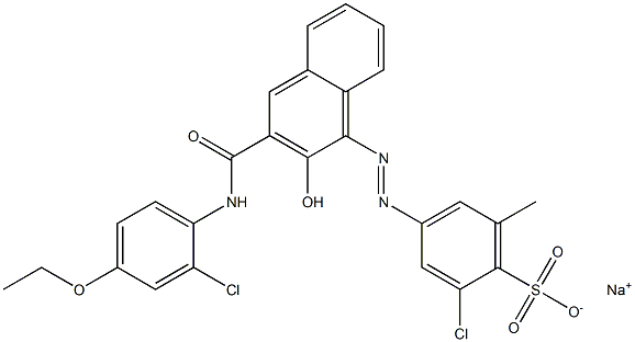 2-Chloro-6-methyl-4-[[3-[[(2-chloro-4-ethoxyphenyl)amino]carbonyl]-2-hydroxy-1-naphtyl]azo]benzenesulfonic acid sodium salt 구조식 이미지