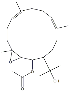 Acetic acid (6E,10E)-2,3-epoxy-14-(1-hydroxy-1-methylethyl)-3,7,11-trimethyl-6,10-cyclotetradecadien-1-yl ester 구조식 이미지