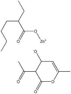 2-Ethylhexanoyloxyzinc 3-acetyl-6-methyl-2-oxo-3,4-dihydro-2H-pyran-4-olate 구조식 이미지