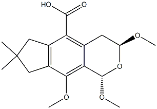 (1S,3S)-1,3,4,6,7,8-Hexahydro-1,3,9-trimethoxy-7,7-dimethylcyclopenta[g]-2-benzopyran-5-carboxylic acid 구조식 이미지