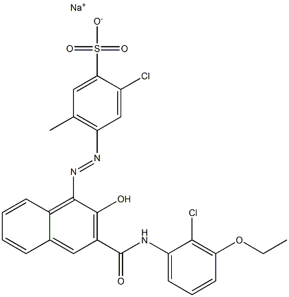 2-Chloro-5-methyl-4-[[3-[[(2-chloro-3-ethoxyphenyl)amino]carbonyl]-2-hydroxy-1-naphtyl]azo]benzenesulfonic acid sodium salt 구조식 이미지