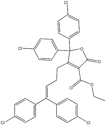5,5-Bis(4-chlorophenyl)-2-oxo-2,5-dihydro-4-[4,4-bis(4-chlorophenyl)-3-butenyl]furan-3-carboxylic acid ethyl ester Structure