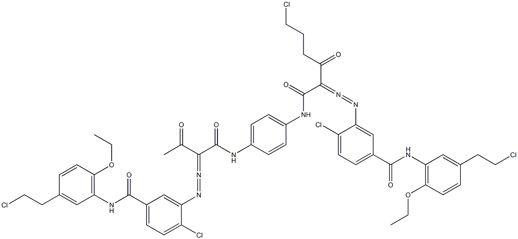 3,3'-[2-(2-Chloroethyl)-1,4-phenylenebis[iminocarbonyl(acetylmethylene)azo]]bis[N-[3-(2-chloroethyl)-6-ethoxyphenyl]-4-chlorobenzamide] 구조식 이미지