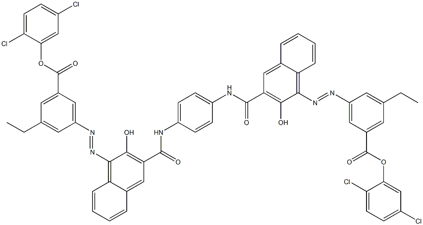 1,4-Bis[1-[[3-ethyl-5-(2,5-dichlorophenoxycarbonyl)phenyl]azo]-2-hydroxy-3-naphthoylamino]benzene 구조식 이미지