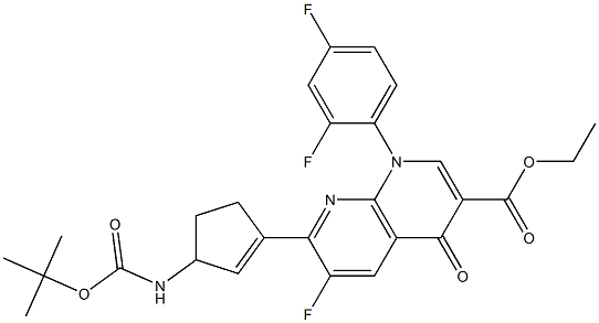 1,4-Dihydro-6-fluoro-7-[3-[(tert-butyloxy)carbonylamino]-1-cyclopenten-1-yl]-4-oxo-1-(2,4-difluorophenyl)-1,8-naphthyridine-3-carboxylic acid ethyl ester Structure