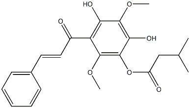 6-[(E)-3-Phenylacryloyl]-4-(isovaleryloxy)-2,5-dimethoxybenzene-1,3-diol 구조식 이미지