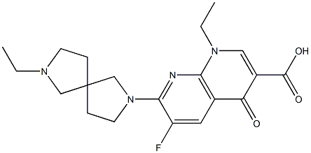 1-Ethyl-6-fluoro-7-(7-ethyl-2,7-diazaspiro[4.4]nonan-2-yl)-1,4-dihydro-4-oxo-1,8-naphthyridine-3-carboxylic acid 구조식 이미지