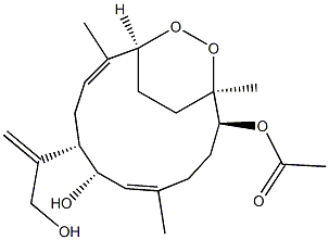 (1S,2S,3E,7S,8R,11S,12Z)-7-Acetyloxy-2-hydroxy-8,11-epidioxy-1-[1-(hydroxymethyl)ethenyl]-4,8,12-trimethylcyclotetradeca-3,12-diene 구조식 이미지