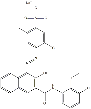 3-Chloro-6-methyl-4-[[3-[[(3-chloro-2-methoxyphenyl)amino]carbonyl]-2-hydroxy-1-naphtyl]azo]benzenesulfonic acid sodium salt 구조식 이미지