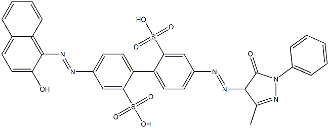 4-(4,5-Dihydro-1-phenyl-3-methyl-5-oxo-1H-pyrazol-4-ylazo)-4'-(2-hydroxy-1-naphtylazo)biphenyl-2,2'-disulfonic acid 구조식 이미지