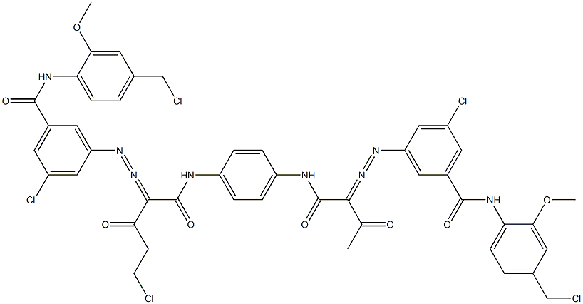 3,3'-[2-(Chloromethyl)-1,4-phenylenebis[iminocarbonyl(acetylmethylene)azo]]bis[N-[4-(chloromethyl)-2-methoxyphenyl]-5-chlorobenzamide] 구조식 이미지