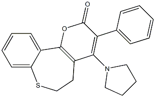 3-Phenyl-4-(pyrrolidin-1-yl)-5,6-dihydro-2H-[1]benzothiepino[5,4-b]pyran-2-one 구조식 이미지