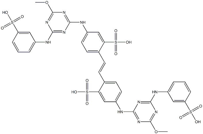 4,4'-Bis[4-methoxy-6-(m-sulfoanilino)-1,3,5-triazin-2-ylamino]-2,2'-stilbenedisulfonic acid 구조식 이미지