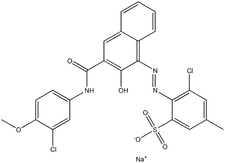 3-Chloro-5-methyl-2-[[3-[[(3-chloro-4-methoxyphenyl)amino]carbonyl]-2-hydroxy-1-naphtyl]azo]benzenesulfonic acid sodium salt 구조식 이미지