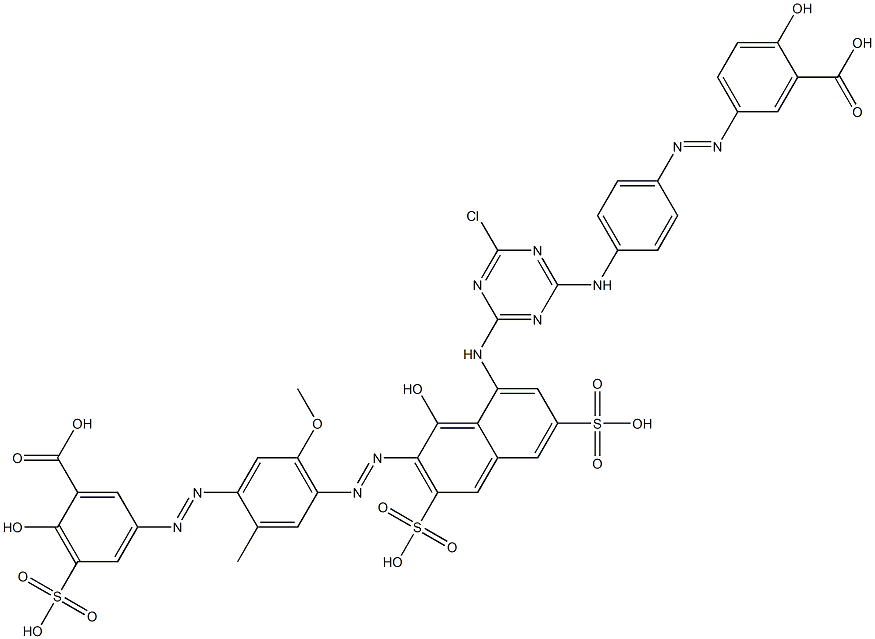 5-[4-[8-[4-[p-(3-Carboxy-4-hydroxyphenylazo)anilino]-6-chloro-1,3,5-triazin-2-ylamino]-1-hydroxy-3,6-disulfonaphthalen-2-ylazo]-2-methyl-5-methoxyphenylazo]-2-hydroxy-3-sulfobenzoic acid 구조식 이미지
