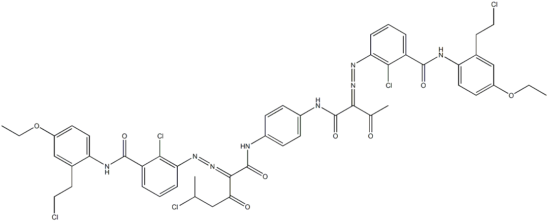 3,3'-[2-(1-Chloroethyl)-1,4-phenylenebis[iminocarbonyl(acetylmethylene)azo]]bis[N-[2-(2-chloroethyl)-4-ethoxyphenyl]-2-chlorobenzamide] 구조식 이미지