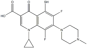 1-Cyclopropyl-6,8-difluoro-1,4-dihydro-5-mercapto-7-(4-methyl-1-piperazinyl)-4-oxoquinoline-3-carboxylic acid 구조식 이미지