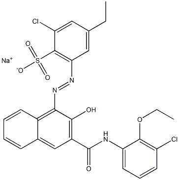 2-Chloro-4-ethyl-6-[[3-[[(3-chloro-2-ethoxyphenyl)amino]carbonyl]-2-hydroxy-1-naphtyl]azo]benzenesulfonic acid sodium salt 구조식 이미지