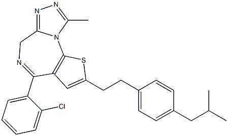 4-(2-Chlorophenyl)-2-[2-(4-isobutylphenyl)ethyl]-9-methyl-6H-thieno[3,2-f][1,2,4]triazolo[4,3-a][1,4]diazepine 구조식 이미지