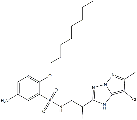 5-Amino-N-[2-(7-chloro-6-methyl-1H-pyrazolo[1,5-b][1,2,4]triazol-2-yl)propyl]-2-octyloxybenzenesulfonamide 구조식 이미지