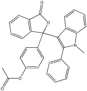 Acetic acid 4-[[1-oxo-3-(1-methyl-2-phenyl-1H-indol-3-yl)-1,3-dihydroisobenzofuran]-3-yl]phenyl ester 구조식 이미지