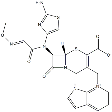 (7R)-7-[(2-Amino-4-thiazolyl)(methoxyimino)acetylamino]-3-[[(1H-pyrrolo[2,3-b]pyridin-7-ium)-7-yl]methyl]cepham-3-ene-4-carboxylic acid 구조식 이미지