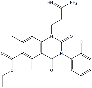 1,2,3,4-Tetrahydro-3-(2-chlorophenyl)-1-(3-amino-3-iminopropyl)-5,7-dimethyl-2,4-dioxoquinazoline-6-carboxylic acid ethyl ester 구조식 이미지