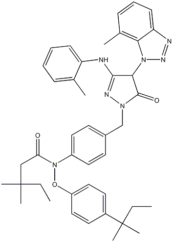 1-[4-(2,4-Di-tert-pentylphenoxyacetylamino)benzyl]-3-(2-methylanilino)-4-(7-methyl-1H-benzotriazol-1-yl)-5(4H)-pyrazolone Structure