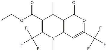 2,7-Bis(trifluoromethyl)-1,4-dihydro-1,4-dimethyl-5-oxo-5H-pyrano[4,3-b]pyridine-3-carboxylic acid ethyl ester Structure