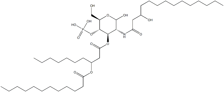 2-(3-Hydroxymyristoylamino)-4-O-phosphono-3-O-[3-(dodecanoyloxy)decanoyl]-2-deoxy-D-glucopyranose 구조식 이미지