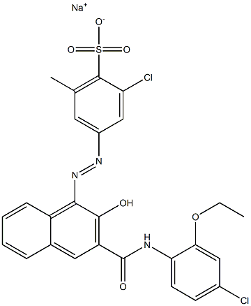 2-Chloro-6-methyl-4-[[3-[[(4-chloro-2-ethoxyphenyl)amino]carbonyl]-2-hydroxy-1-naphtyl]azo]benzenesulfonic acid sodium salt 구조식 이미지