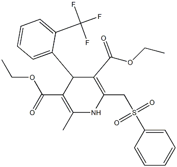 1,4-Dihydro-4-(2-trifluoromethylphenyl)-6-methyl-2-[phenylsulfonylmethyl]pyridine-3,5-dicarboxylic acid diethyl ester Structure