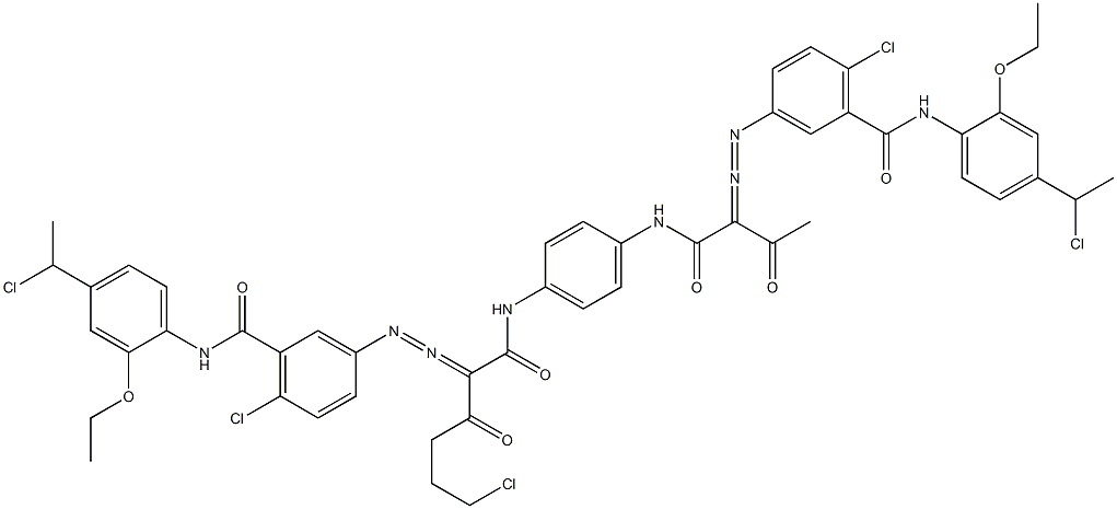 3,3'-[2-(2-Chloroethyl)-1,4-phenylenebis[iminocarbonyl(acetylmethylene)azo]]bis[N-[4-(1-chloroethyl)-2-ethoxyphenyl]-6-chlorobenzamide] Structure