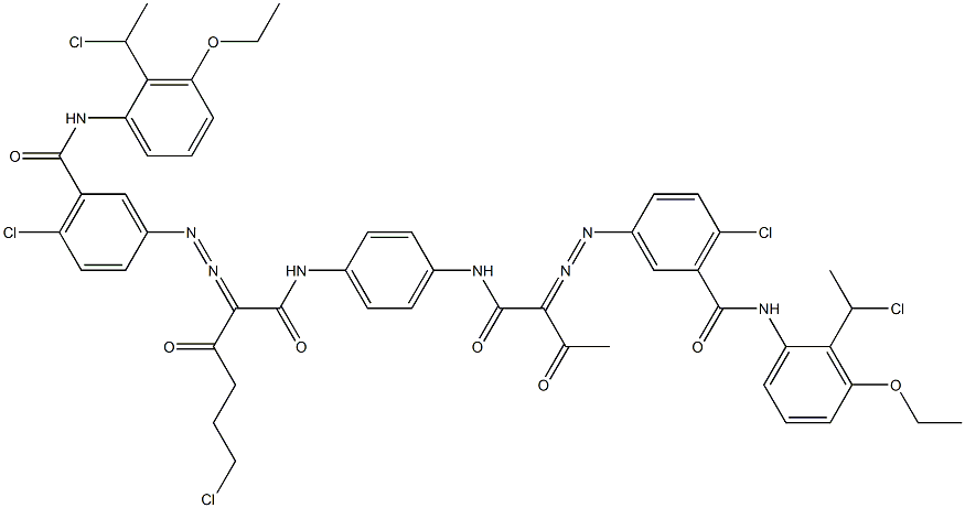 3,3'-[2-(2-Chloroethyl)-1,4-phenylenebis[iminocarbonyl(acetylmethylene)azo]]bis[N-[2-(1-chloroethyl)-3-ethoxyphenyl]-6-chlorobenzamide] Structure