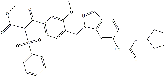 3-[4-[6-(Cyclopentyloxycarbonylamino)-1H-indazol-1-ylmethyl]-3-methoxyphenyl]-3-oxo-2-phenylsulfonylpropionic acid methyl ester 구조식 이미지