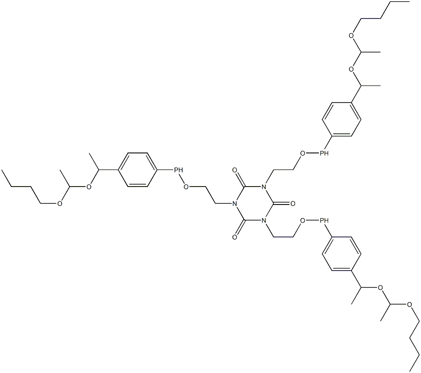 1,3,5-Tris[2-[4-[1-[(1-butoxyethyl)oxy]ethyl]phenylphosphinooxy]ethyl]-1,3,5-triazine-2,4,6(1H,3H,5H)-trione Structure