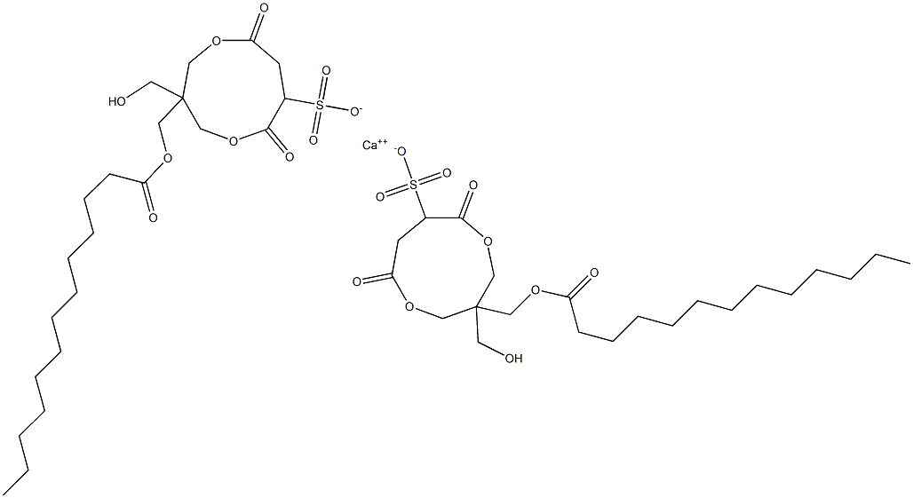 Bis[1-(tridecanoyloxymethyl)-1-(hydroxymethyl)-4,7-dioxo-3,8-dioxacyclononane-6-sulfonic acid]calcium salt Structure