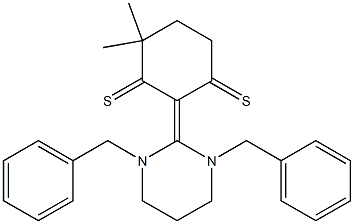 4,4-Dimethyl-2-[(1,3-dibenzylhexahydropyrimidin)-2-ylidene]cyclohexane-1,3-dithione Structure