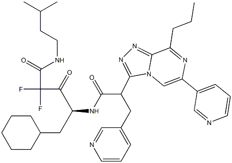 (4S)-5-Cyclohexyl-2,2-difluoro-N-isopentyl-4-[3-(3-pyridinyl)-2-[6-(3-pyridinyl)-8-propyl-1,2,4-triazolo[4,3-a]pyrazin-3-yl]propanoylamino]-3-oxovaleramide 구조식 이미지