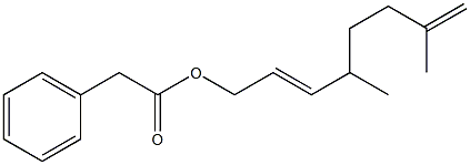 Phenylacetic acid 4,7-dimethyl-2,7-octadienyl ester Structure